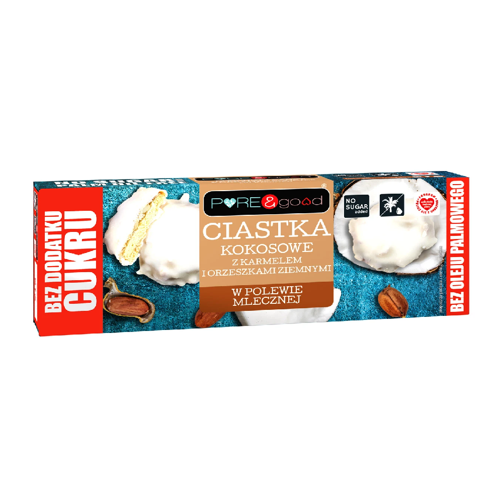 Ciastka kokosowe z karmelem i orzeszkami ziemnymi w polewie mlecznej BEZ CUKRU