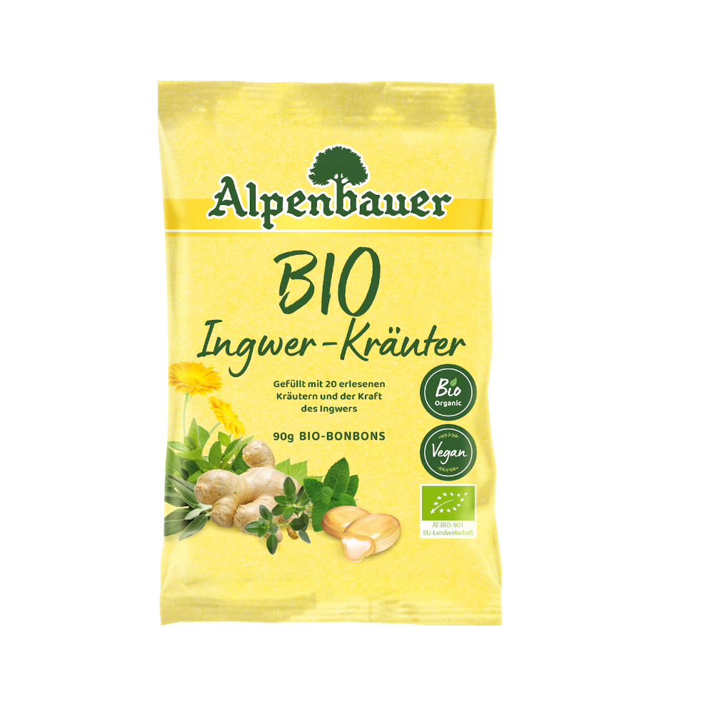 CUKIERKI Z NADZIENIEM O SMAKU IMBIROWO - ZIOŁOWYM BIO 90 g - ALPENBAUER