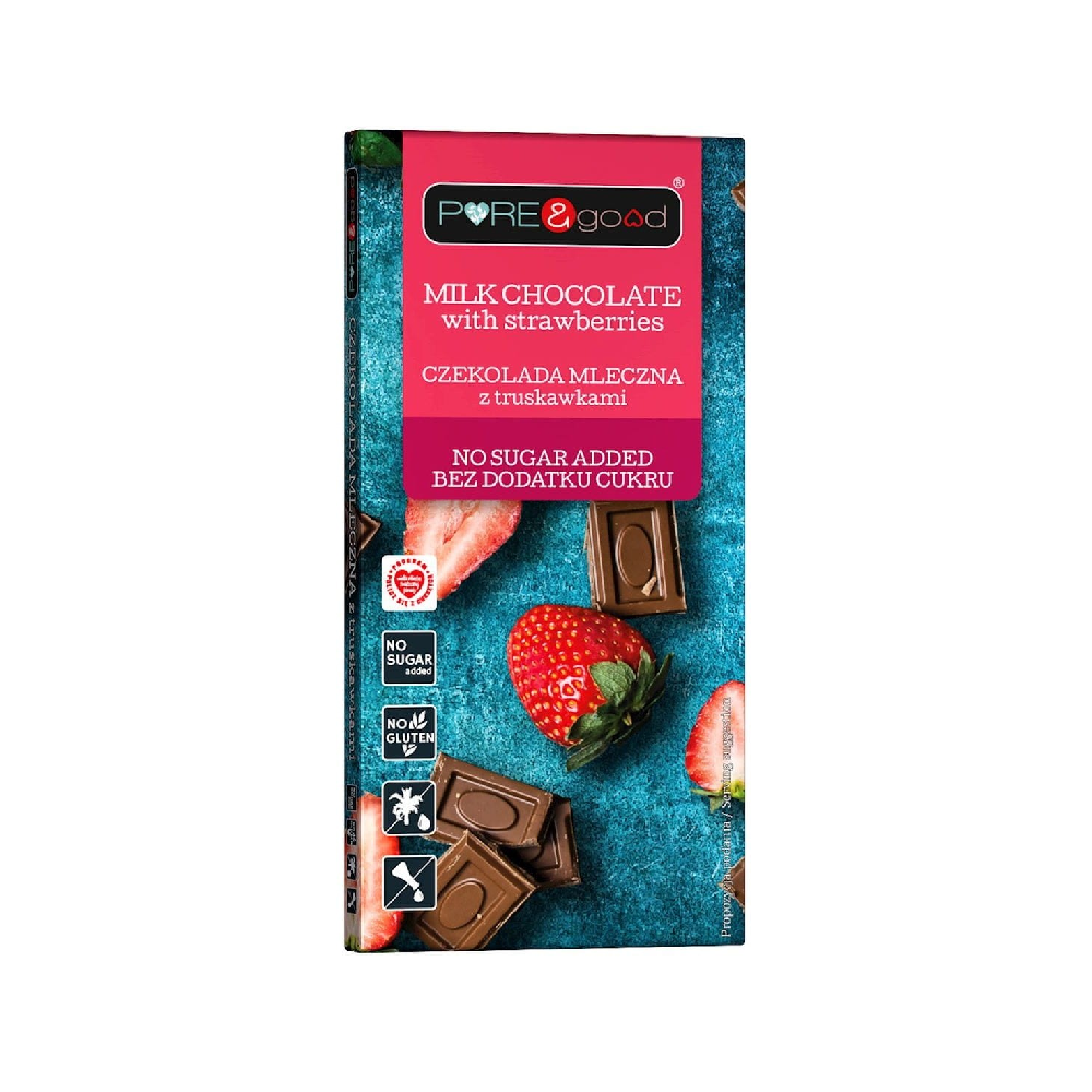 Pure & Good Czekolada mleczna z truskawkami bez dodatku cukru