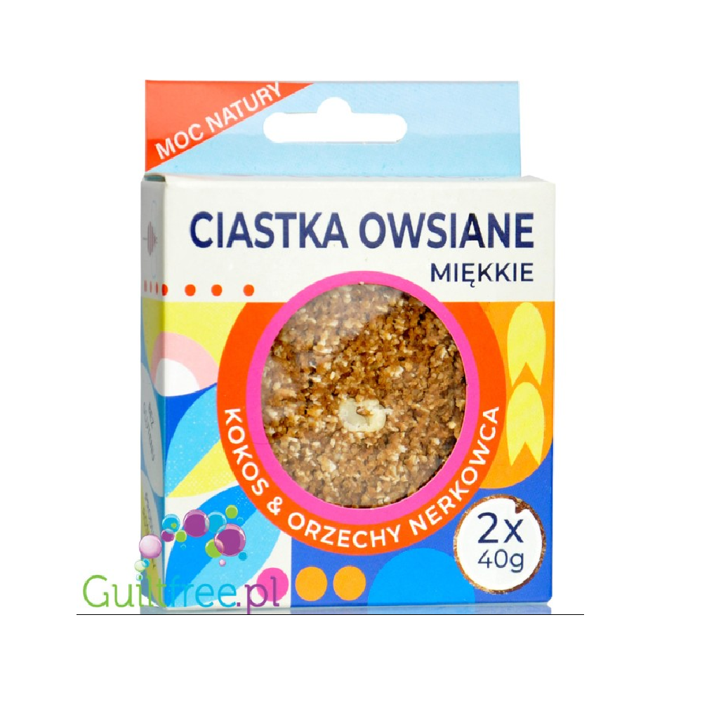 CIASTKA OWSIANE MIĘKKIE KOKOS I ORZECHY NERKOWCA BEZ DODATKU CUKRU BEZGLUTENOWE (2 x 40 g) 80 g - LAVICA