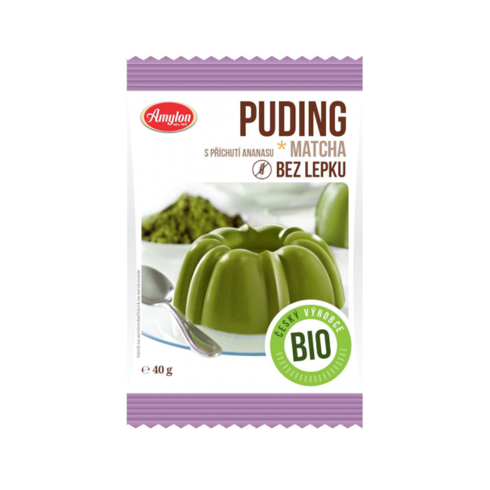 AMYLON Budyń z zieloną herbatą Matcha o smaku ananasowym bezglutenowy (40g) - BIO