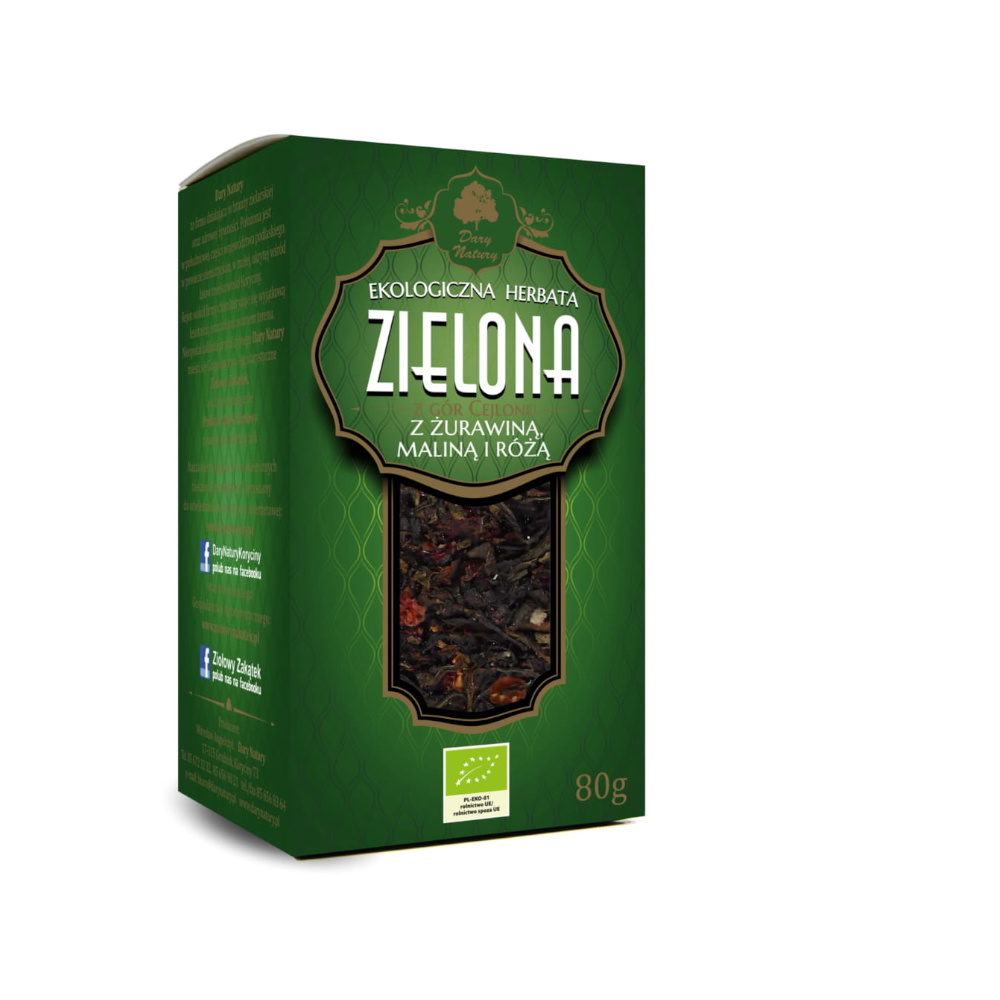 Herbata Zielona z żurawiną, maliną i różą EKO 80g